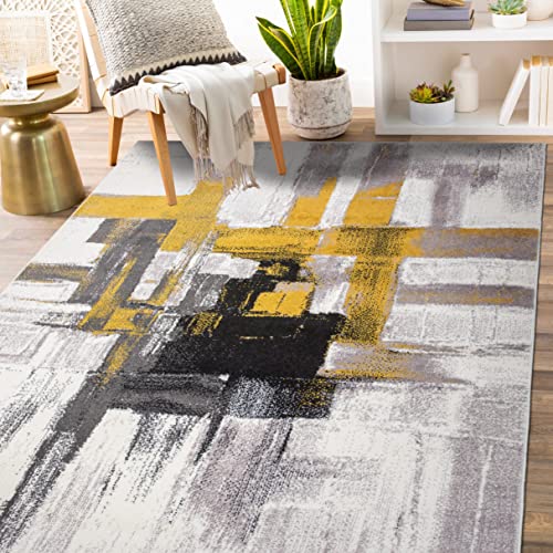 Gold Contemporary Modern Abstract Area Rug 5' x 7'