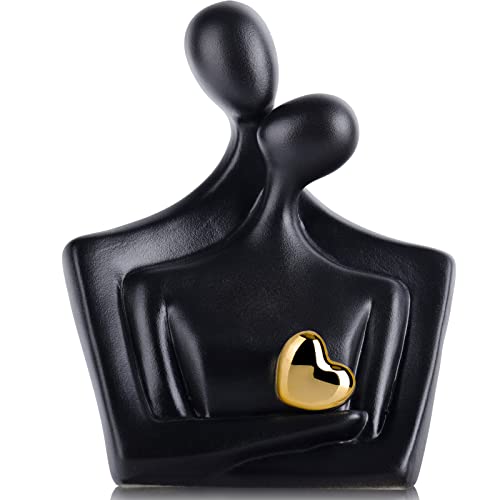 Gold Eternal Heart Figurine Hugging Couple Sculptures