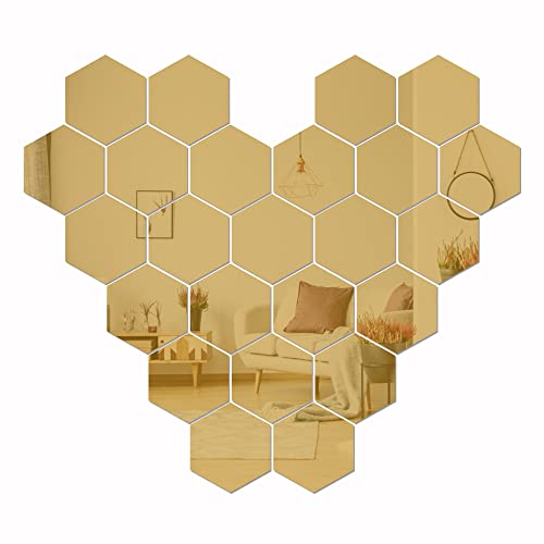 Gold Hexagon Mirror Wall Stickers