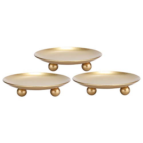 Gold Iron Plate Candle Holder, Set of 3