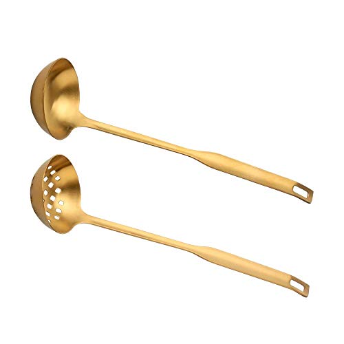 Gold Metal Soup Ladle Colander Set