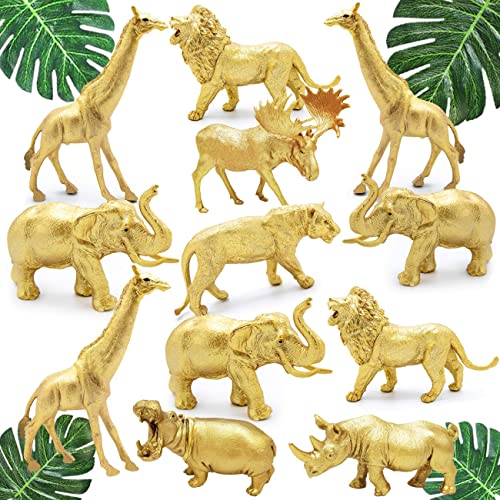 Gold Safari Animals Figurines 12Pcs: Perfect Party Decor