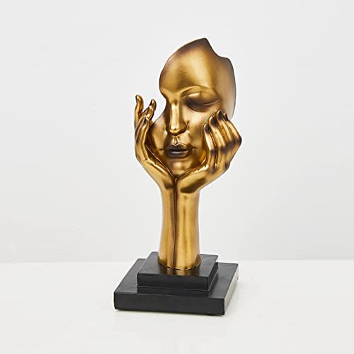 Gold Thinker Statue Woman Face Sculpture