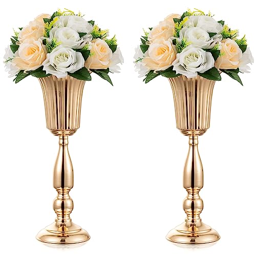 Gold Vase Wedding Centerpieces - 2pcs Tall Trumpet Vases for Table Decorations