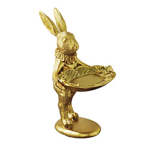 Golden Easter Bunny Figurine Jewelry Tray