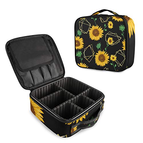 Golden Geometric Sunflowers Makeup Case