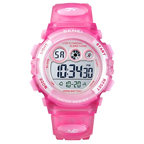 GOLDEN HOUR Watches for Kids Digital Sport Waterproof Girls Watch Outdoor 12/24 H Alarm EL Backlight Stopwatch Military Child Wristwatch Ages 5-15 (Pink)