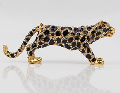 Golden Leopard Jewelry Trinket Box with Swarovski Crystal Element