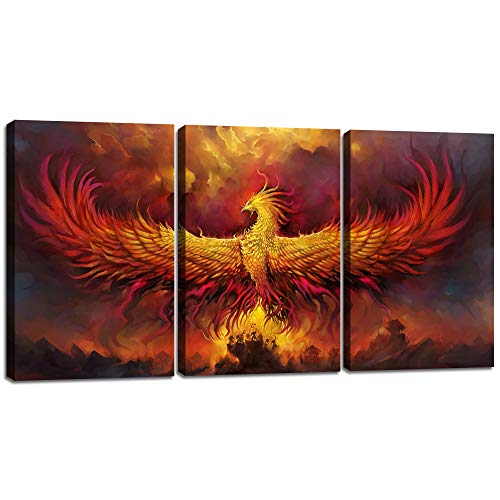 Golden Red Burning Phoenix Wall Art Canvas Prints