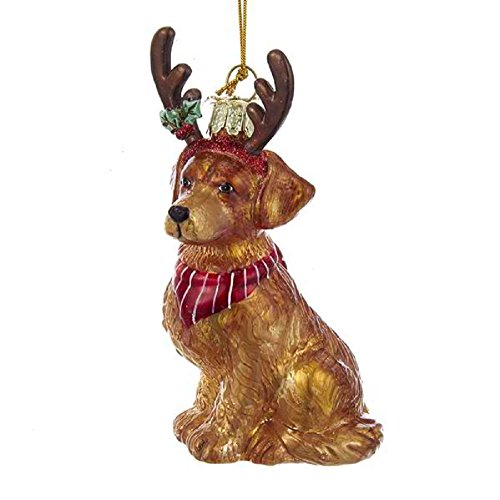 Golden Retriever With Antlers Glass Ornament
