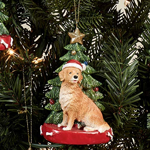 Golden Retriever with Tree and Lights Ornament