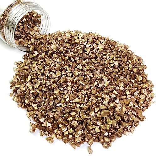 Golden Sand Gold Nuggets Crushed Glass Gravel Stone for Vase Fillers,Terrarium Planter Soil Cover,Table Scatter,Wedding Centerpieces,Candle Holder Decoration,Resin Arts Crafts,Home Decor,1.2 LB