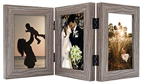 Golden State Art 4x6 Three Picture Frame Trifold Hinged Photo Frame