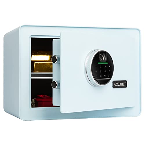 GOLDENKEY Digital Security Safe and Lock Box,Small Safe box for Money, Fingerprint Lock,Perfect for Home Office Hotel Business Jewelry Gun Use Storage,0.5 Cubic Feet,Blue