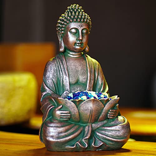 Goodeco Meditating Buddha Statue with Lotus - Zen Garden Sculpture