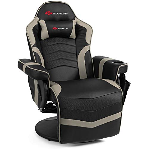 Goplus Massage Gaming Chair with Adjustable Backrest and Footrest