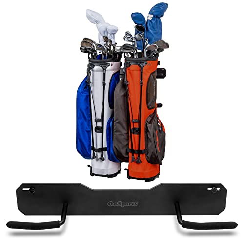 GoSports Wall Mounted Golf Bag Storage Rack - Holds 2 Golf Bags, Black