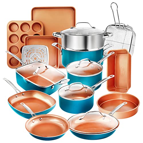 Gotham Steel 20 Piece Copper Pots and Pans Set Nonstick Cookware Set + Bakeware Set