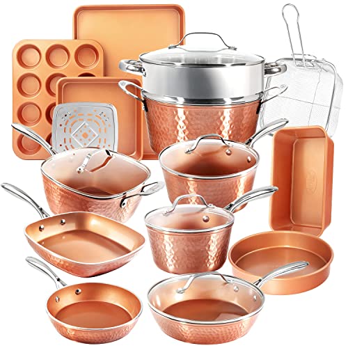 Gotham Steel Hammered Copper Collection Cookware Set - Elegant & Nonstick