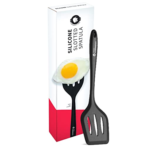 Gourmanity Cook Silicone Turner Spatula | Slotted Spatula for Turning Eggs, Pancakes and Meats | Silicone Spatula Turner [BLACK]