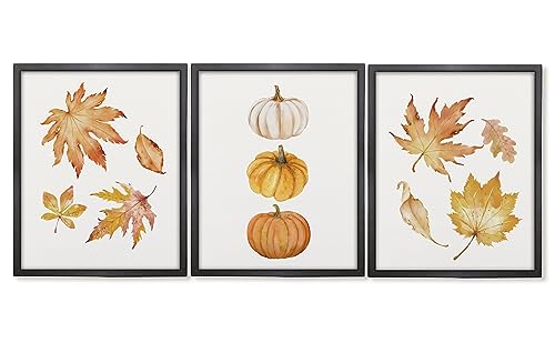 GOXFOC Watercolor Fall Pumpkin Maple Leaves Wall Art Prints Unframed Set of 3