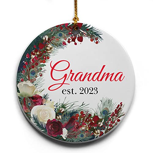 Grandma est. 2023 Wreath Ceramic Christmas Tree Ornament