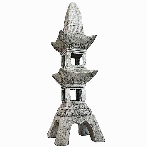 GRASOLAR Asian Zen Pagoda Magnesium Oxide Tall Lantern Statue Outdoor Sculpture for Garden Backyard Decor Pagoda Statue Miniature Tower Lantern Landscape Garden Decoration 35.5’’High