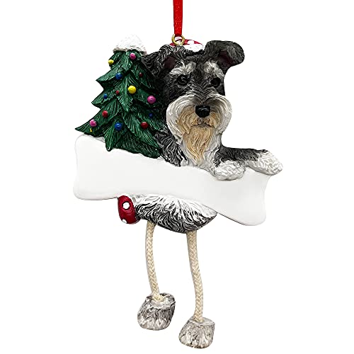 Gray and White Schnauzer Ornament with 'Dangling Legs'
