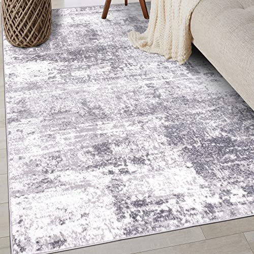 Gray Distressed Abstract Area Rug 5' x 7'