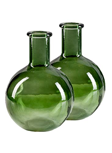 Green Bottleneck Bulb Glass Vase Set of 2