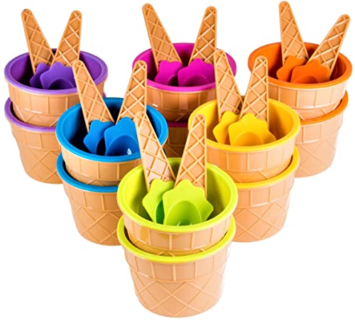 Green Direct Plastic Ice Cream Cups with Spoons | Sundae Dessert Bowls for Frozen Yogurt - 12