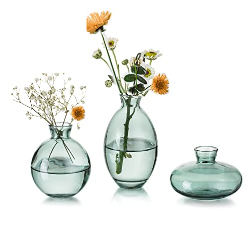 Green Glass Bud Vases for Home Decor