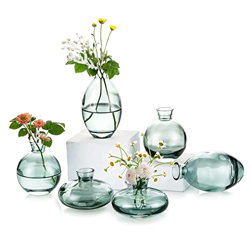 Green Glass Bud Vases for Home Decor