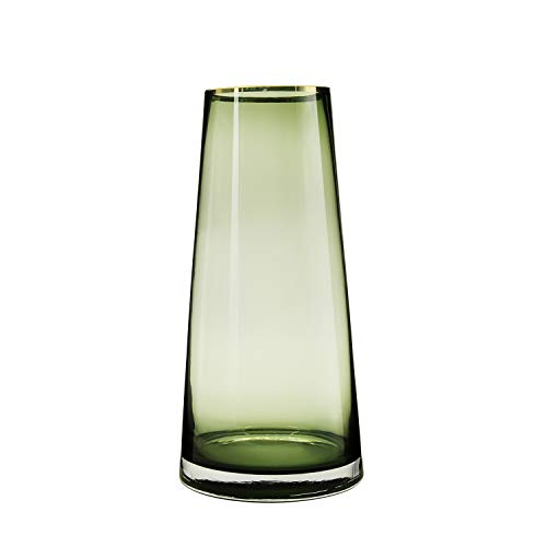 Green Glass Vase with Gold Mouth for Centerpieces