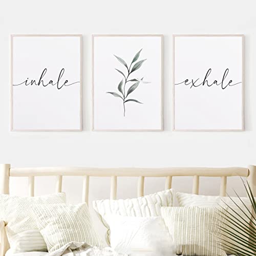Green Leaves Canvas Print Inhale Exhale Poster Painting Wall Art