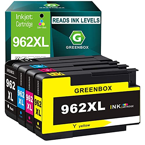 GREENBOX Remanufactured 962XL Ink (Latest Chip) Replacement for HP 962 XL Ink Cartridge for HP OfficeJet Pro 9010 9012 9015 9016 9018 9019 9020 9022 9025 Printer (High-Yield, 4 Pack)