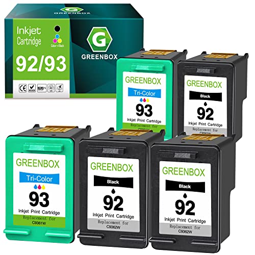 GREENBOX Remanufactured Ink Cartridge 92 93 Replacement for HP 92 93 HP92 HP93 C9362WN C9361WN for Photosmart 7850 C3150 C3180 C3100 Deskjet 5440 5420 6310 PSC 1510 2525 Printer (3 Black 2 Tri-Color)