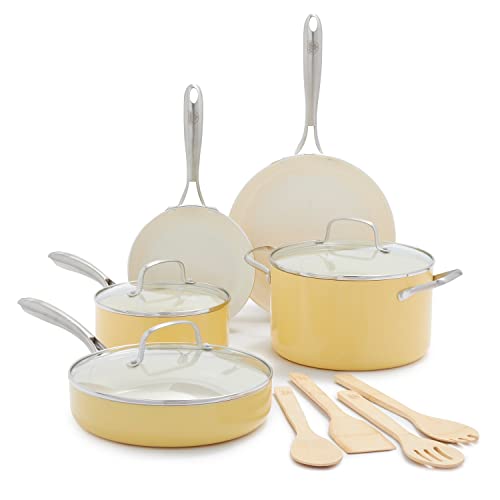 GreenLife Ceramic Nonstick Cookware Set, 12 Piece - Yellow