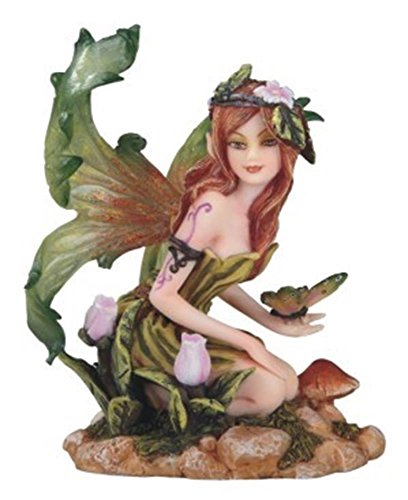 Green/Orange Fairy with Pink Butterfly Figurine