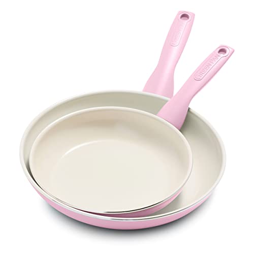 GreenPan Rio Healthy Ceramic Nonstick 8" and 10" Frying Pan Skillet Set, PFAS-Free, Dishwasher Safe, Pink