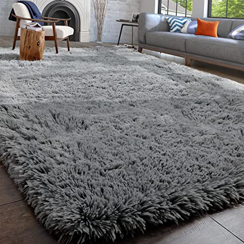 Grey Fluffy Rug for Bedroom