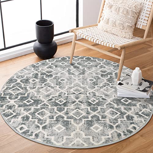 Grey Small Round Rug 3ft Non-Slip Distressed Circle Rug
