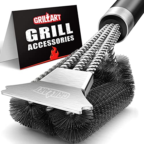 Grill Brush with Extra Strong Long Handle- Safe Wire BBQ Cleaning Brush and  Grill Basting Brush Set 