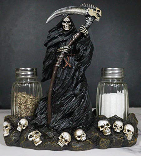 Grim Reaper Salt & Pepper Shakers Holder Figurine Set