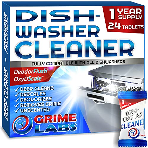 GRIME LABS Dishwasher Cleaner Deodorizer Descaler Tablets, 24 pack