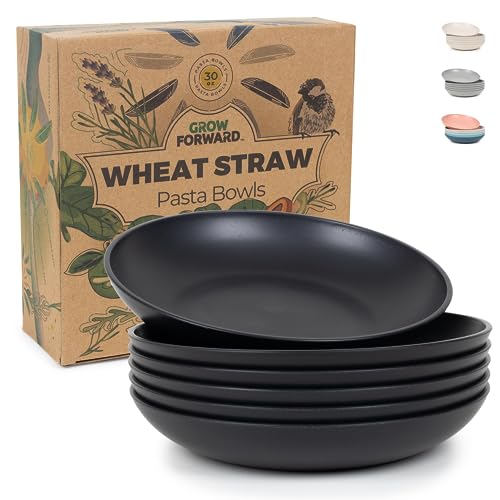 Grow Forward Pasta Bowls Set - Microwave Safe Shallow Dinner Plate Bowls - Midnight