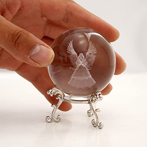 Guardian Angel Crystal Ball Paperweight with Stand Base