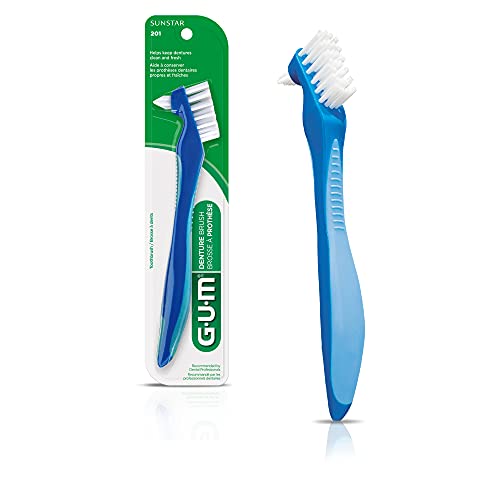 GUM Denture Brush - Dual Headed Hard Bristle Toothbrush for Dentures & Acrylic Retainers