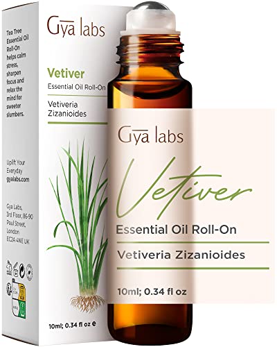 Gya Labs Vetiver Essential Oil Roll-On (0.34 fl oz) - Woodsy, Herbaceous Scent