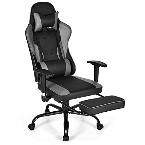 GYMAX Gaming Chair, High Back Computer Gaming Chair with Adjustable Armrests & Massage Lumbar Support, Swivel Ergonomic Reclining Office Chair (Black)